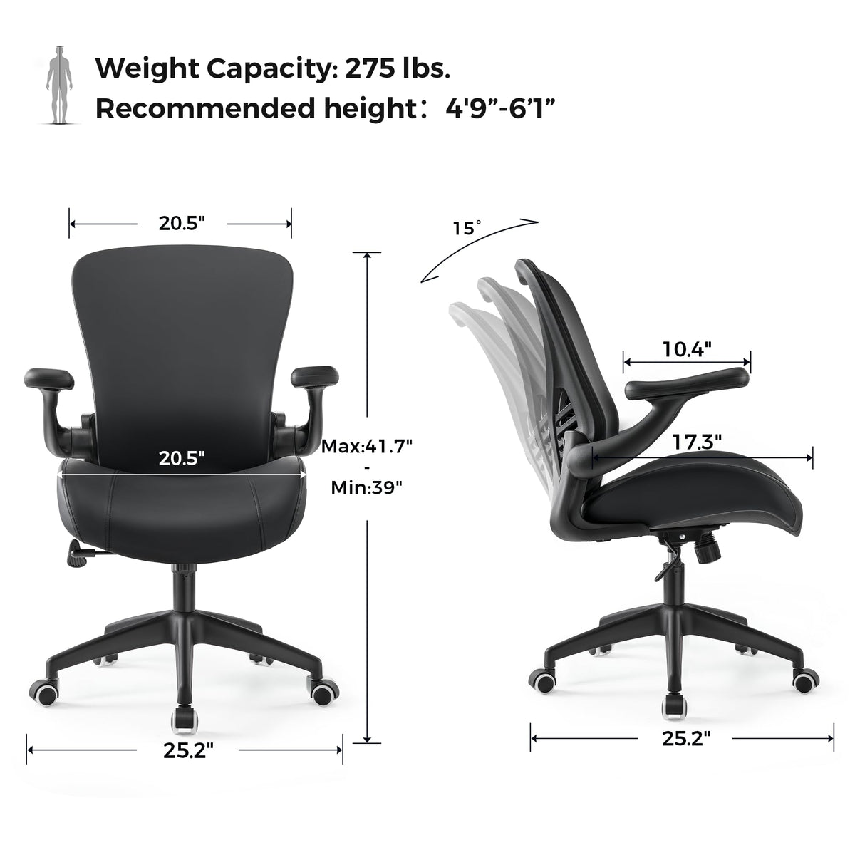 (Pack of 3, Black) Executive Office Chair, Thick Padded PU Leather Desk Chair with Adjustable Lumbar Support and 3D Armrests, Easy-Clean for Home Office and Study Room