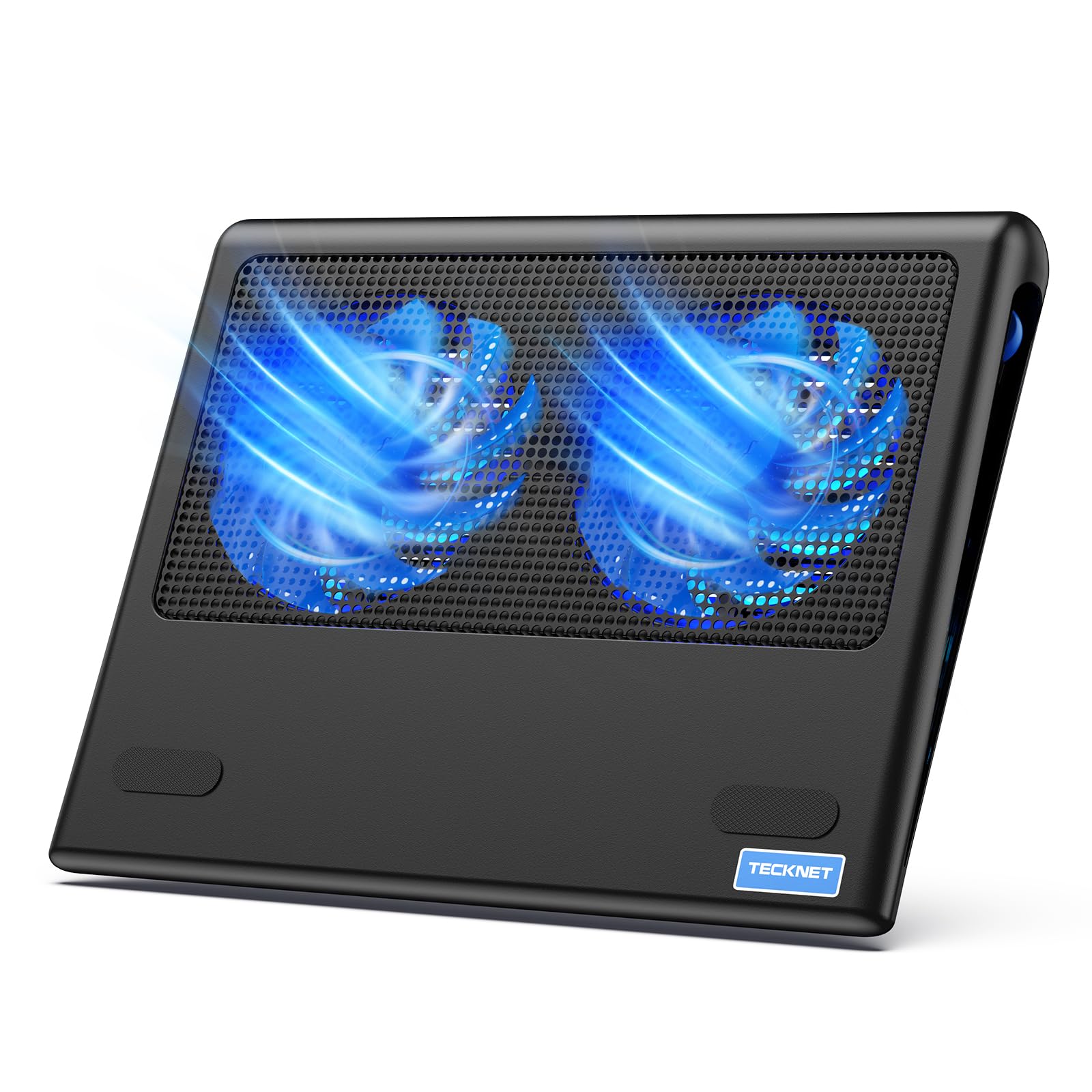 Laptop Cooling Pad - 12"-15.6" Laptops Cooler, Powerful Cooler and Ultra Quiet for Gaming Laptops Pad, 2 Wind Speed Adjustable, USB A & C Powered Cooler Stand with Laptop Fan LED (Blue)