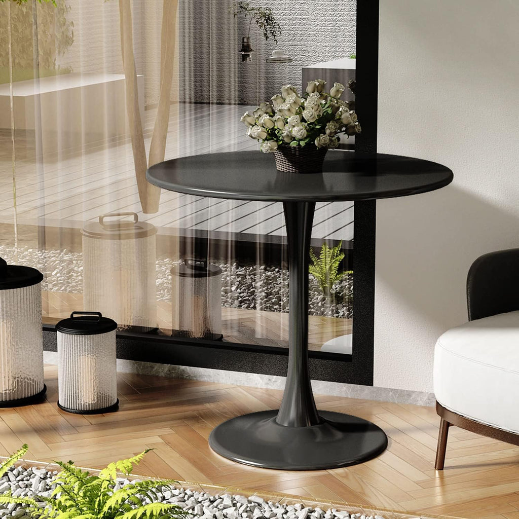 Sybrioka 24" Tulip Table for 1-2 Persons Modern Round Dining Room Table, Mid-Century Modern Black Small Kitchen Table with MDF Wooden Top, Leisure Coffee Table for Living Room, Dining Room, Office