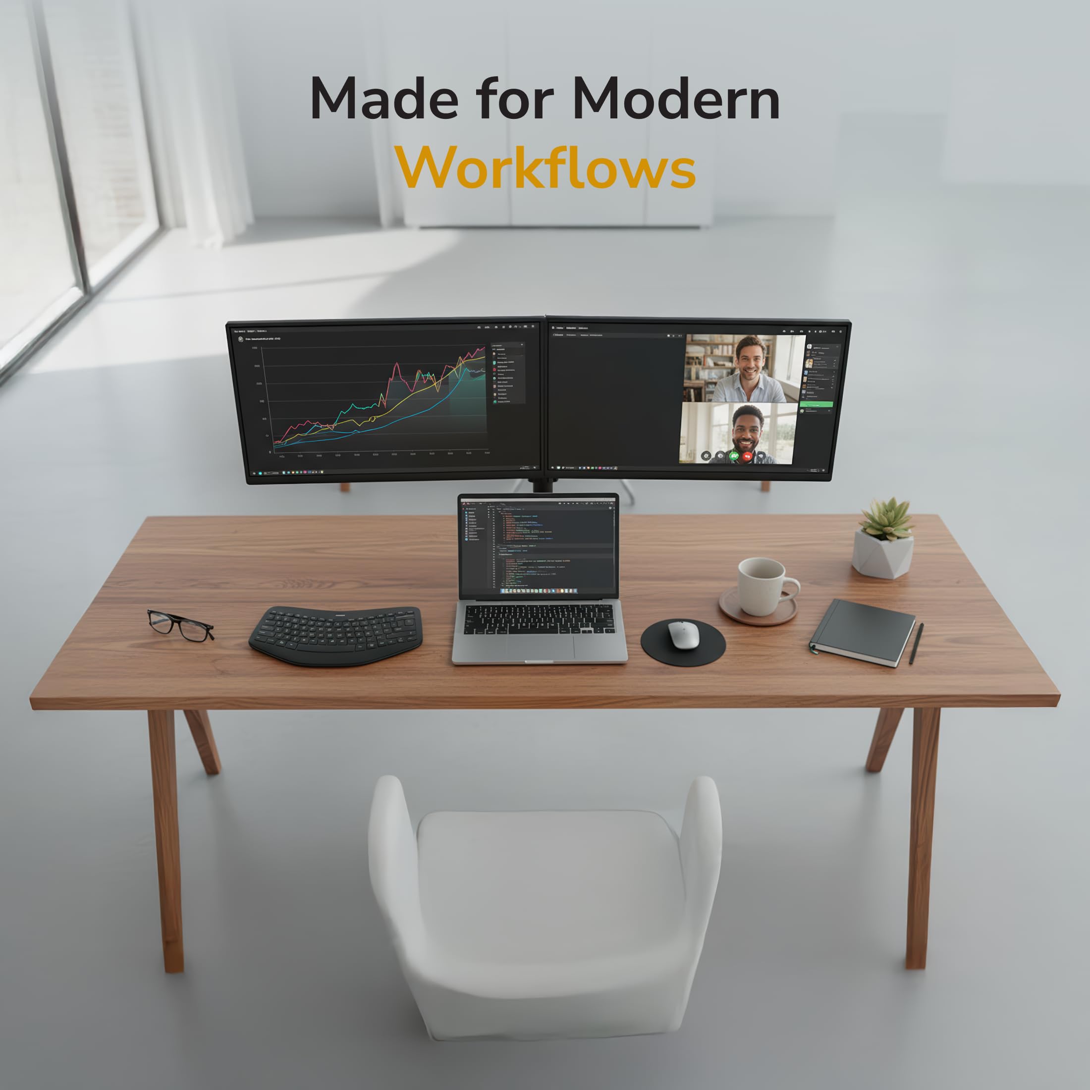 Dual Monitor Stand, Full Motion Desk Mount for 2 Screens up to 32” and 19.8 lbs Each, Tilt Swivel Rotate, VESA 75x75 & 100x100, Adjustable Dual Screen Arm with C-Clamp or Grommet