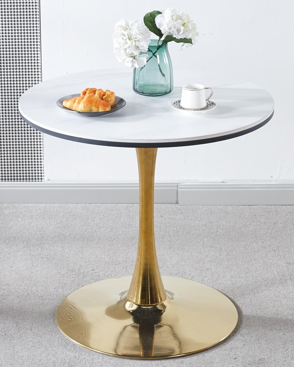 31.5" Round Tulip Dining Table, Mid-Century Tulip Table Kitchen Tulip Dining Table 2 People with Faux Marble Table Top & Metal Base for Office Living Room
