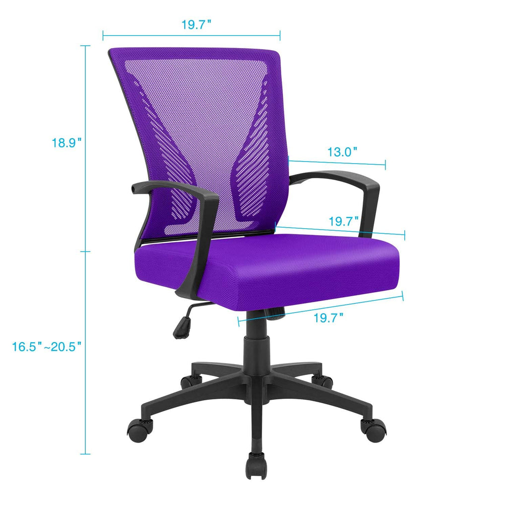 Office Chair Ergonomic Computer Desk Mesh Chair Mid Back Swivel Lumbar Support with Armrest (1, Violet)