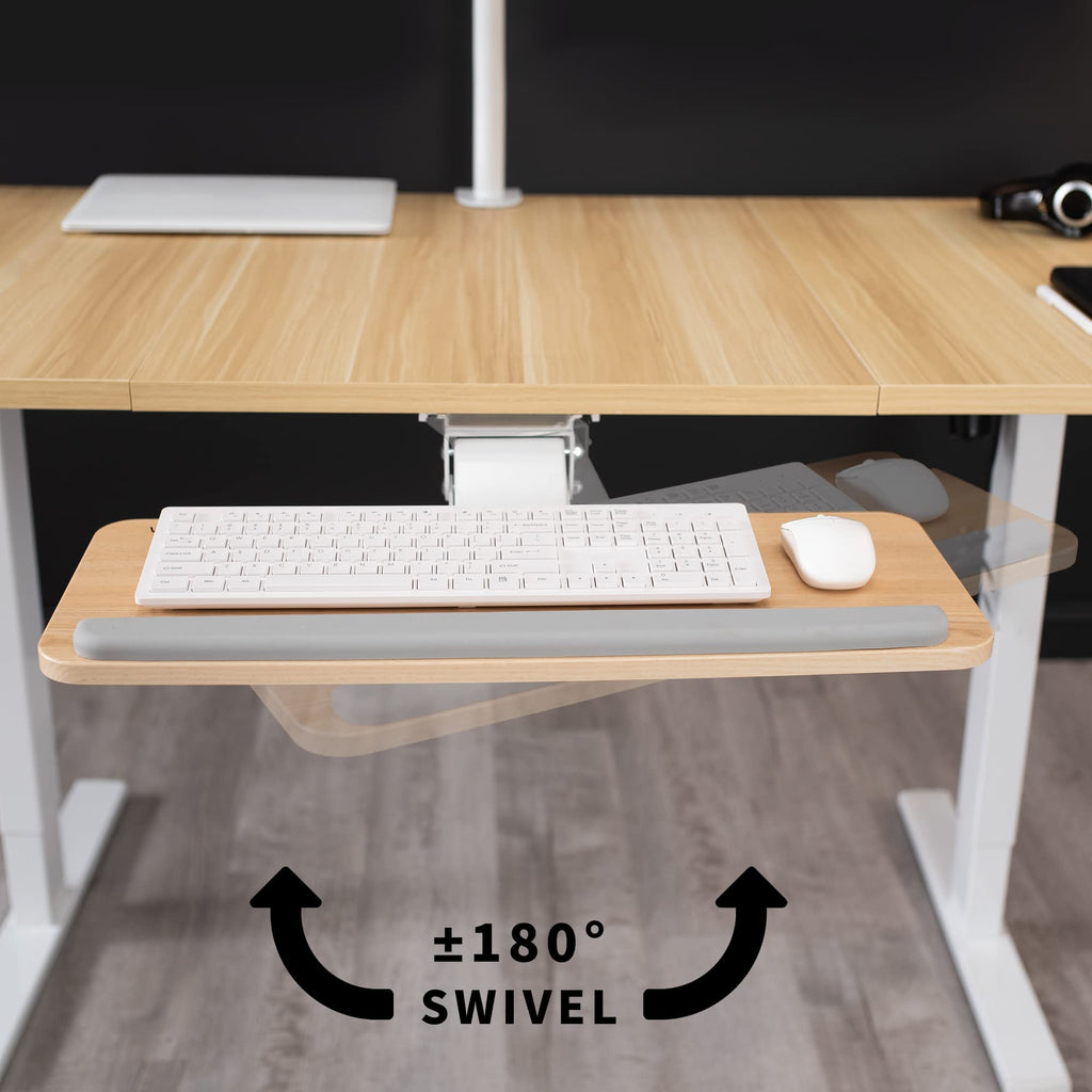 Adjustable Computer Keyboard and Mouse Platform Tray Ergonomic Under Table Desk Mount Drawer Underdesk Shelf, Light Wood