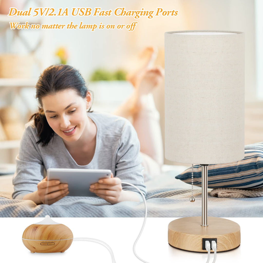 Set of 2 Table Lamps, Modern Bedside Desk Lamps with Pull Chain