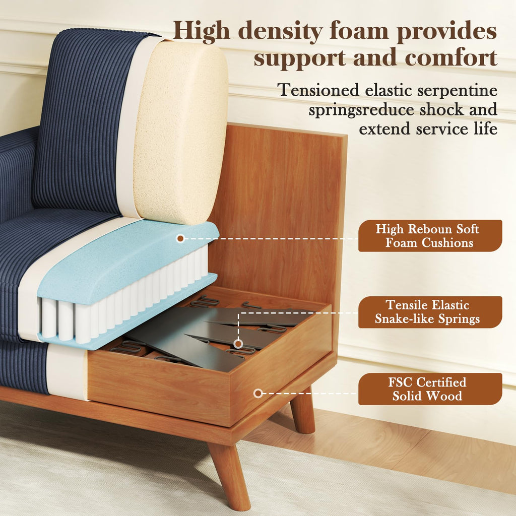 38.5" Accent Chair Dark Blue, Comfy Corduroy Single Sofa Seat with Spring Cushion, Upholstered Armchair with Deep Seat, Reading Chair for Adults, Modern Sofa for Living Room, Bedroom