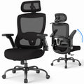 Ergonomic Office Chair, Home Computer Chair with 3D Adjustable Headrest and 4D Flip-Up Armrests, Adjustable Lumbar Support, Suitable for Office, Black