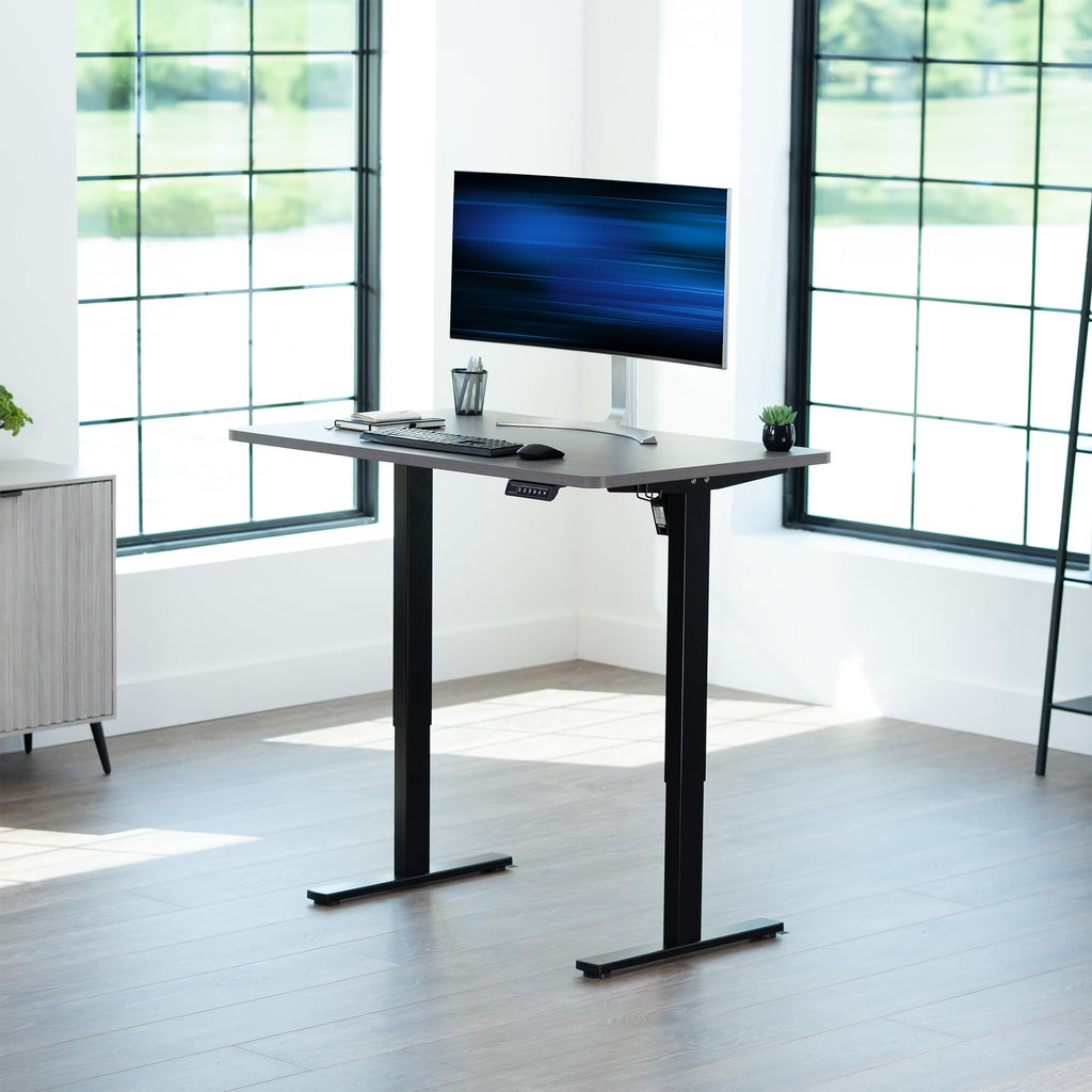 Electric 48 x 30 in Standing Desk, Memory Height Adjustment, 1B Series, Holds 220 lbs, One-Piece Dark Gray Top, Black Frame