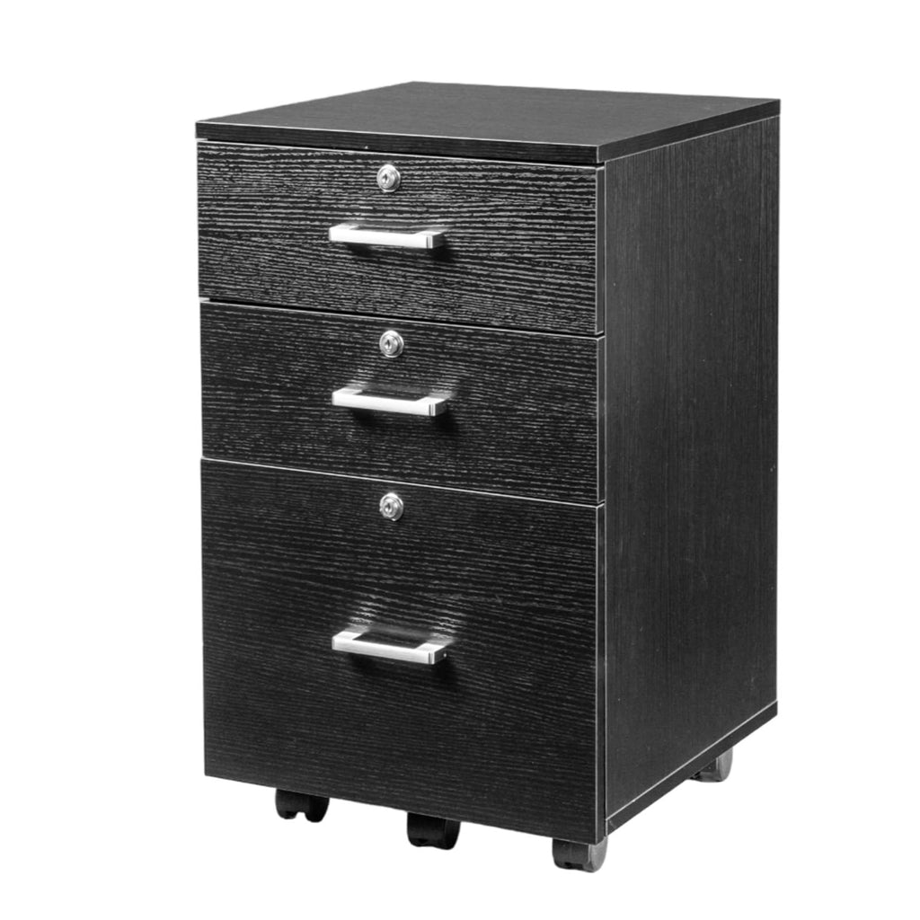 3-Drawer File Cabinet with Lock, Wood Rolling Filing Cabinets for Home Office, Mobile Printer Stand, Under Desk File Organizer for Letter Sized Files, 26" H(Caster Included), Black
