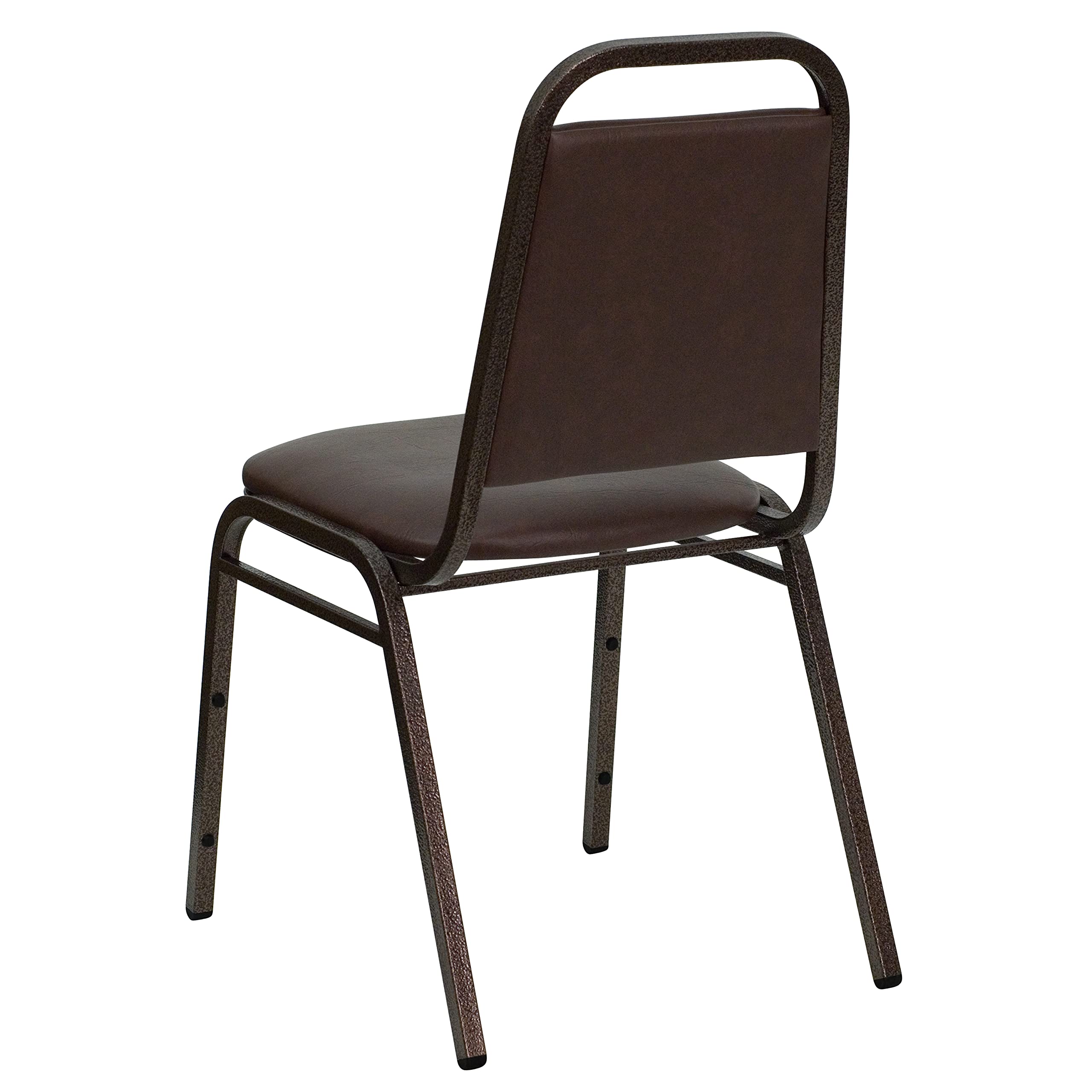 Trapezoidal Back Vinyl Stackable Banquet Chair, Multipurpose Stacking Chair with Padded Seat and Back, Brown/Copper