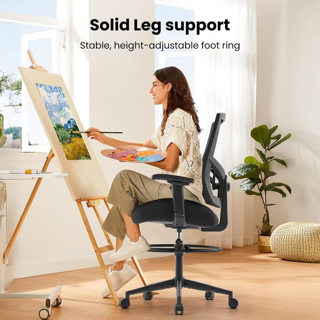 500lbs Drafting Chair,Big and Tall Office Chair for Standing Desk with Wide Seat,2D Adjustable Lumbar Support,Ergonomic Office Chair with Footrest for Home,Drawing or Counter Height Use