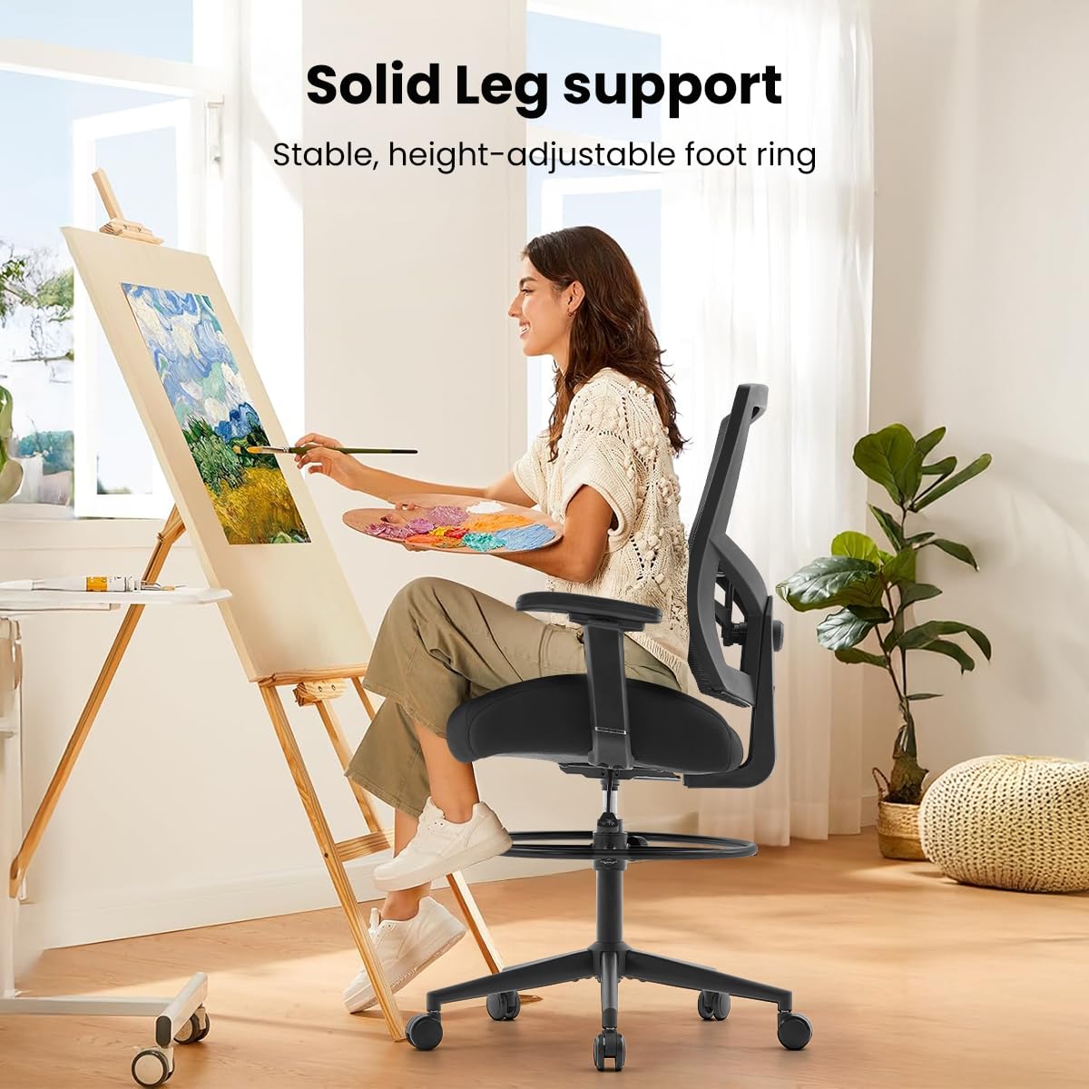 500lbs Drafting Chair,Big and Tall Office Chair for Standing Desk with Wide Seat,2D Adjustable Lumbar Support,Ergonomic Office Chair with Footrest for Home,Drawing or Counter Height Use