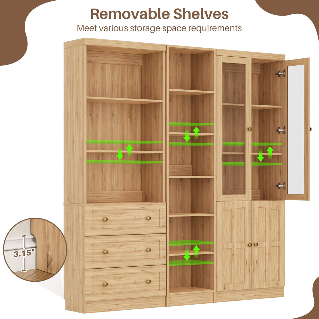 80" H Bookshelf with Adjustable Shelves and Thickened Top Panel