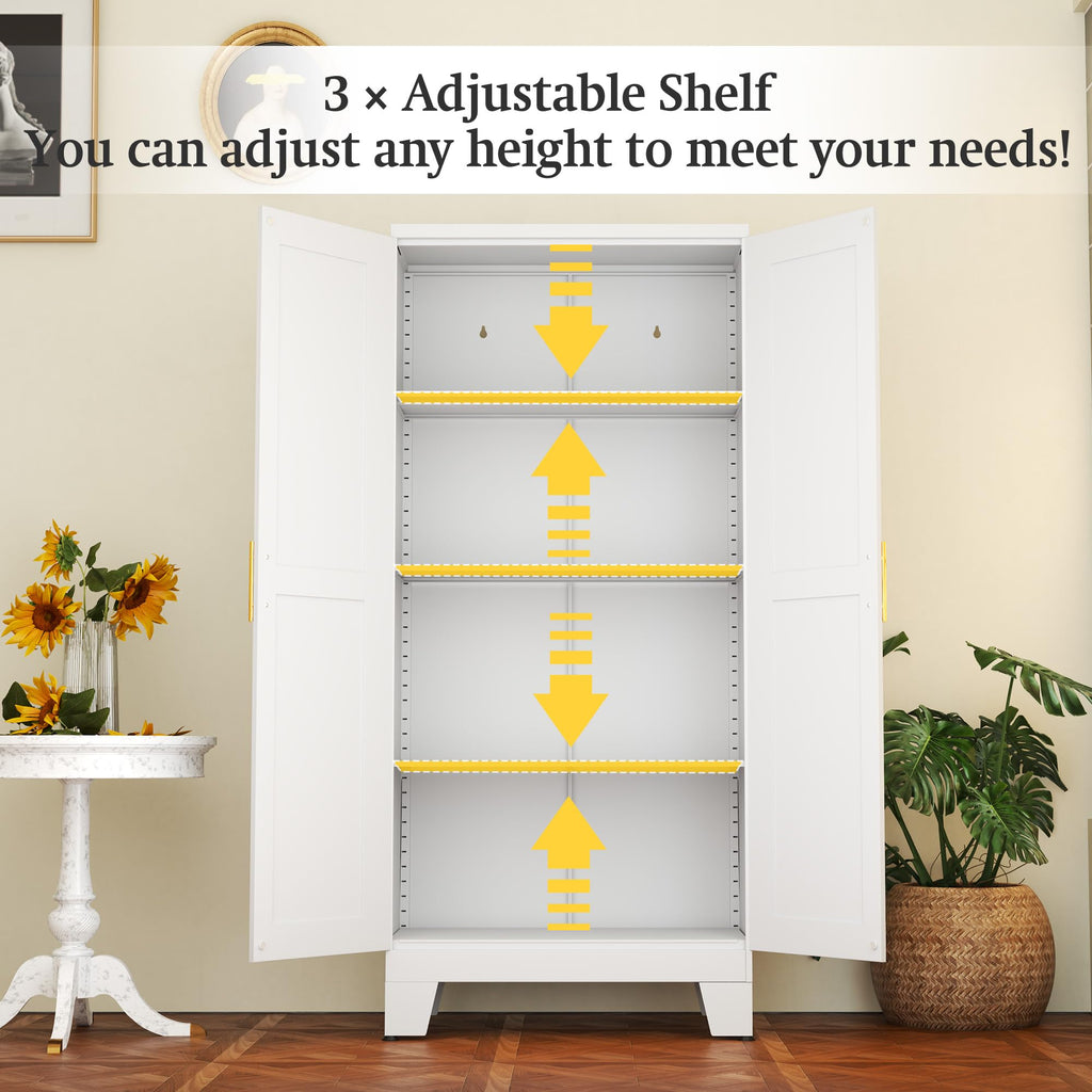 White Metal Storage Cabinet, 61" Kitchen Pantry Cabinets for Office