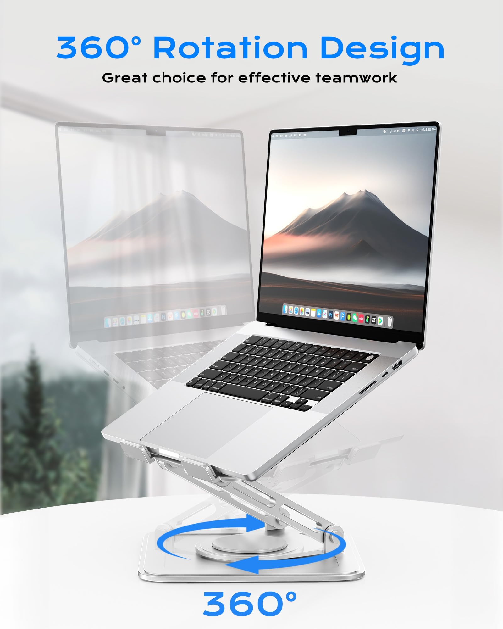 Adjustable Laptop Stand, Computer Stand with 360 Rotating Base, Ergonomic Laptop Riser Mount for Desk Foldable Protable Computer Desk Fits with MacBook Pro Air (10-16") - White