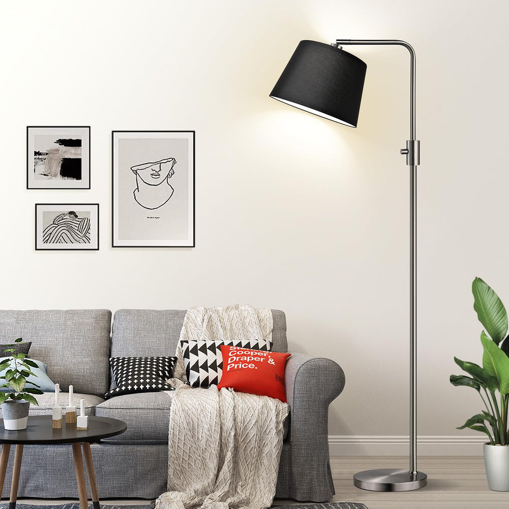 Floor Lamp, 1000 Lumens LED Edison Bulb Included, Brushed Nickel Arc Floor Lamps Modern Standing Lamp with Black Shade, Tall Lamps for Living Room Bedroom office