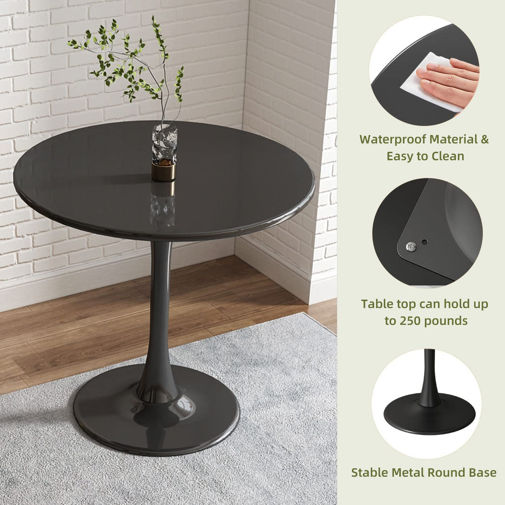 Kasinali Round Dining Table 24" Circle Tulip Table with Wood Thickened Tabletop & Sturdy Metal Pedestal Mid Century Modern Leisure Bistro Kitchen Tables 2 People Small Places Living Room Cafe,Black