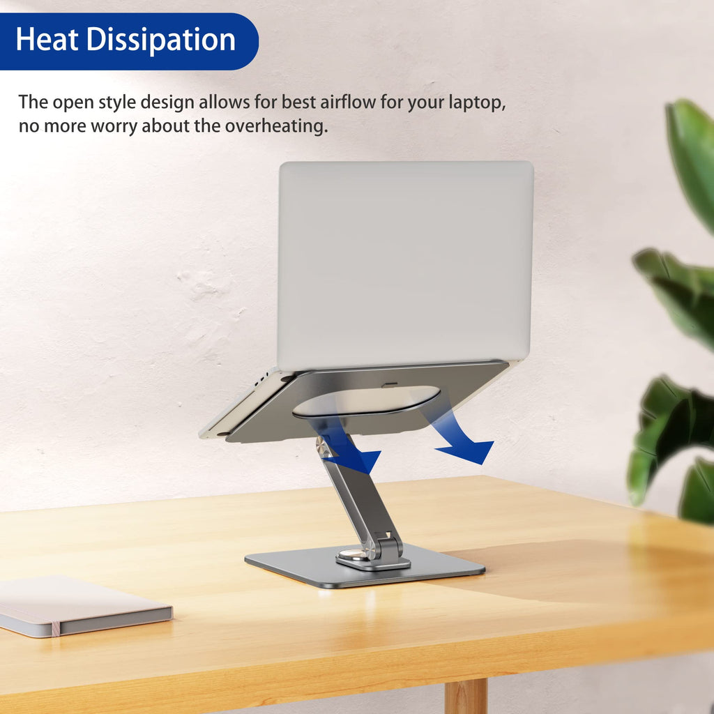 Laptop Stand with 360 Rotating Base, Ergonomic Adjustable Notebook Riser, Foldable Computer Holder Compatible with 10-15.6" Laptops (Gray)