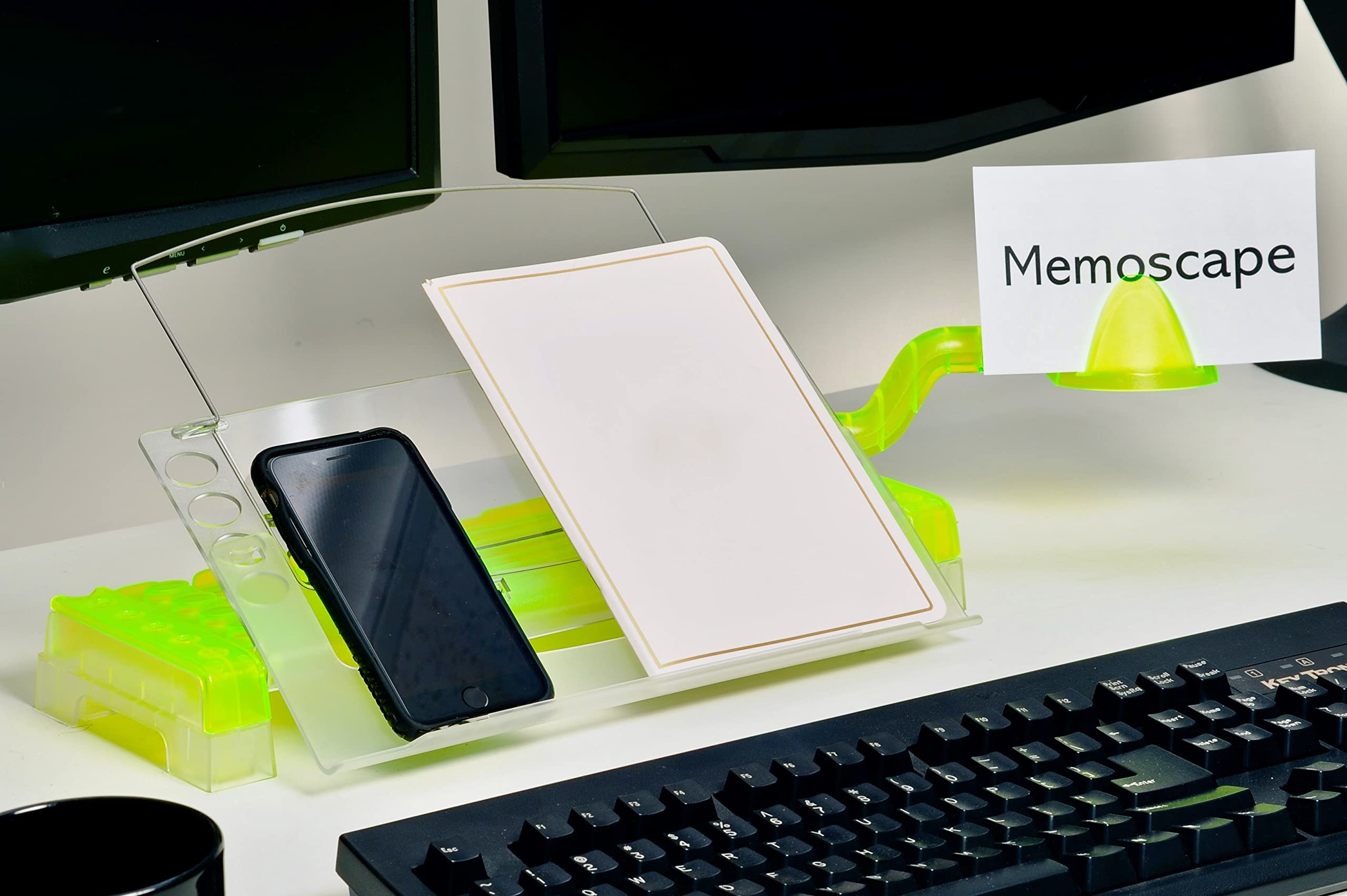 Adjustable in-Line Document Holder for Typing | Reduce Neck Strain, Improve Focus, Boost Desk Organization/Workflow | Paper Holder Stand for Desk and Home Office - Chartreuse