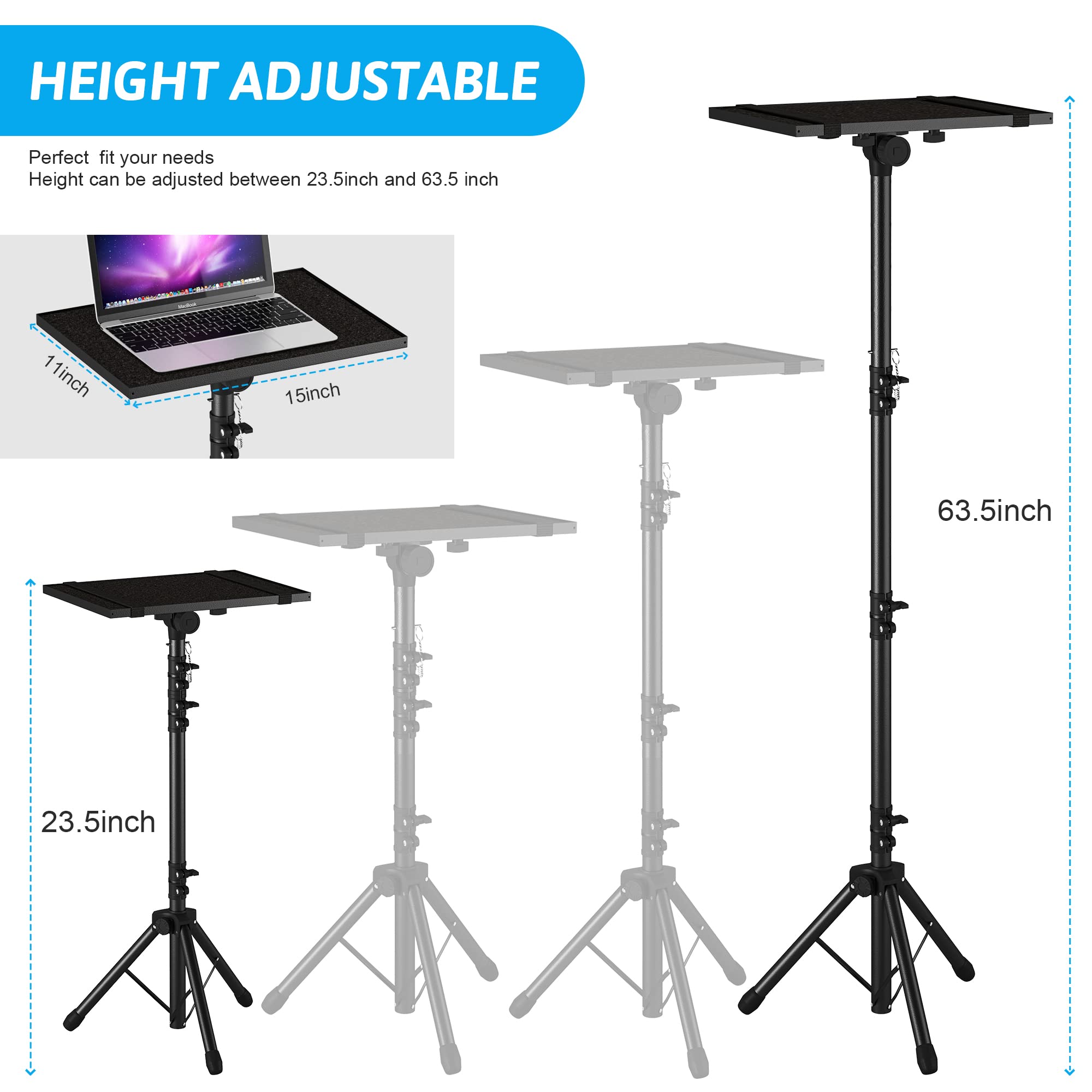 Projector Stand Tripod Adjustable, Laptop Height from 23.5 to 63.5 inches with Gooseneck Phone Holder, Floor for Office, Home, Stage, Studio, DJ Racks Holder Mount, 23.5inch-63.5inch