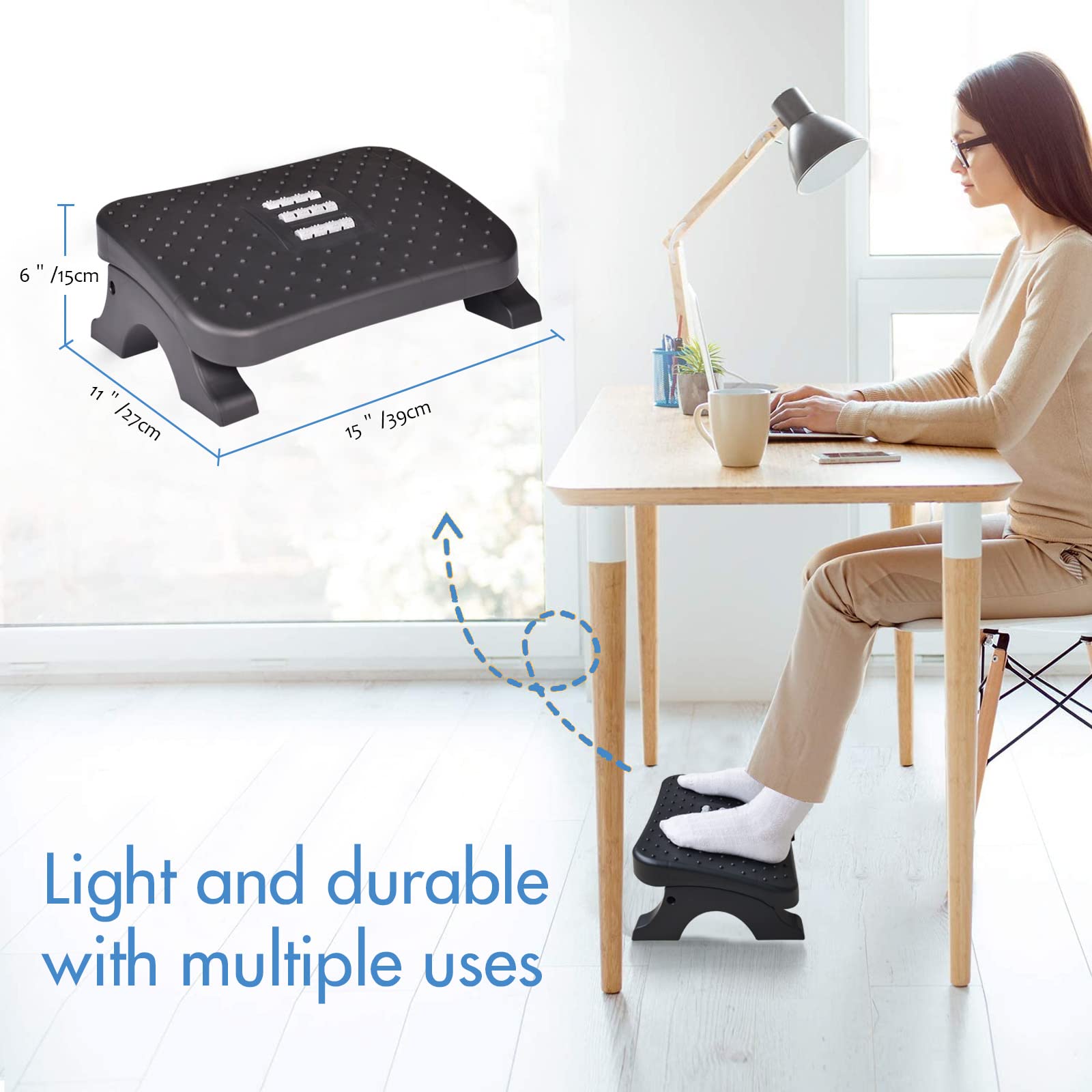 Under Desk Footrest, Ergonomic Foot Stool with Massage Rollers Max-Load 120Lbs Desk Leg Rest Pain Relief for Home Office Work