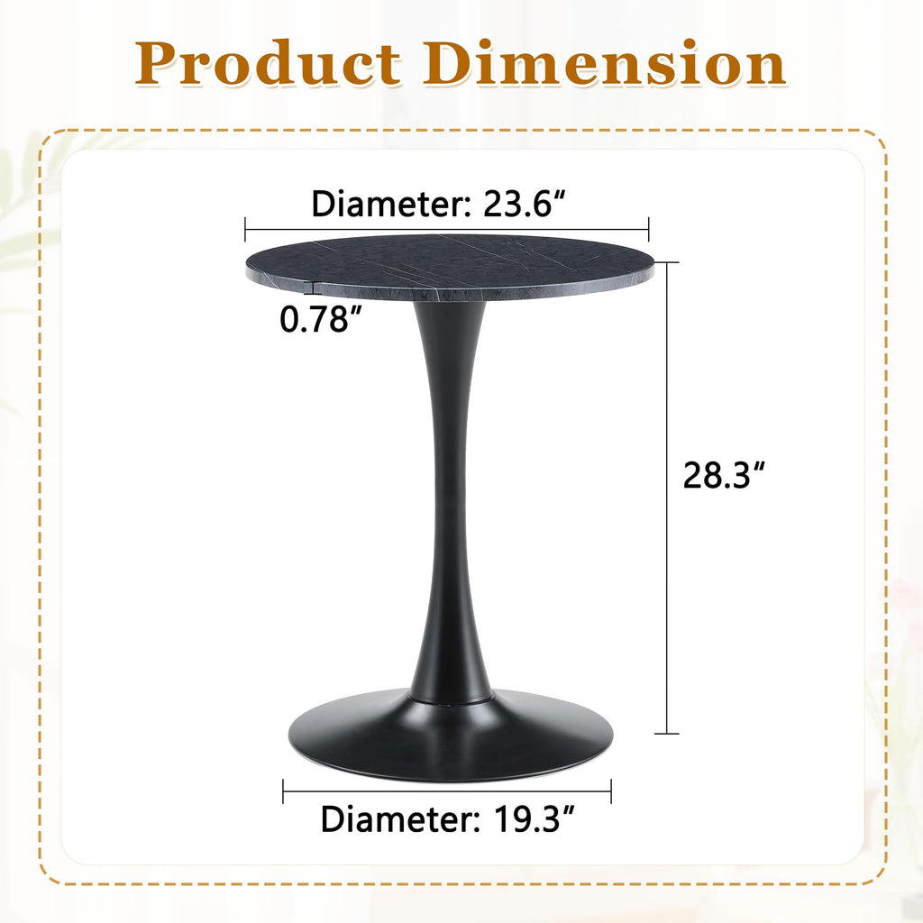 Round Dining Table, 23.6" Circle Tulip Table with Thickened Tabletop & Metal Pedestal, Mid Century Modern Bistro Table for Kitchen, Small Places, Living Room