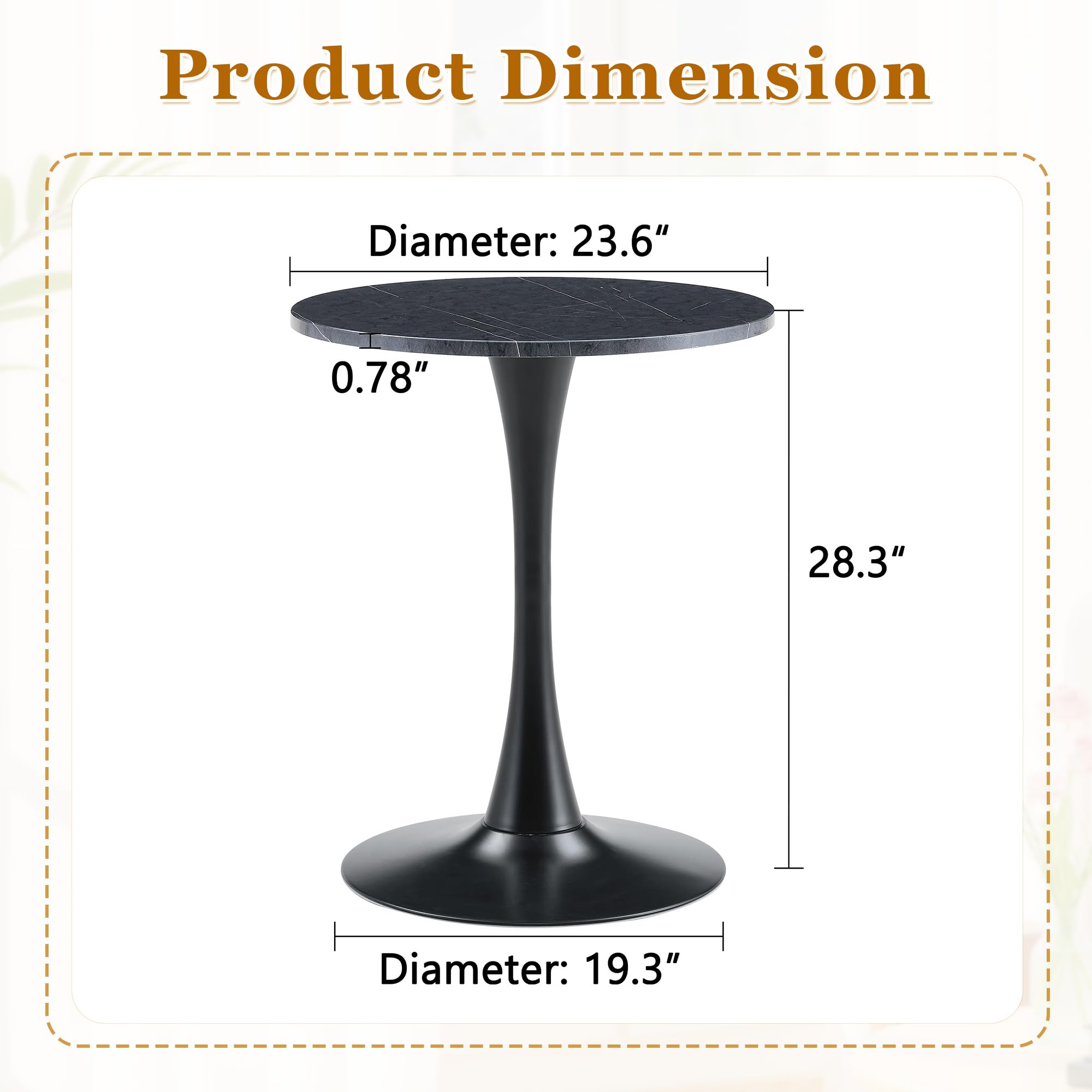 Round Dining Table, 23.6" Circle Tulip Table with Thickened Tabletop & Metal Pedestal, Mid Century Modern Bistro Table for Kitchen, Small Places, Living Room