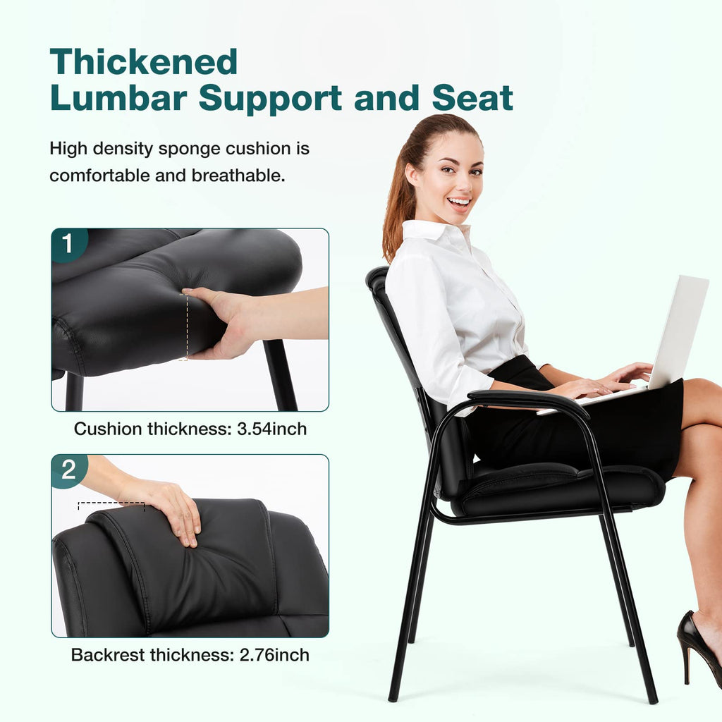 Set of 4, Waiting Room Chairs Leather Office Desk Reception Guest Stationary Side Chair with Padded Arms for Home Conference Lobby Area Meeting Church Medical Clinic Elderly Student