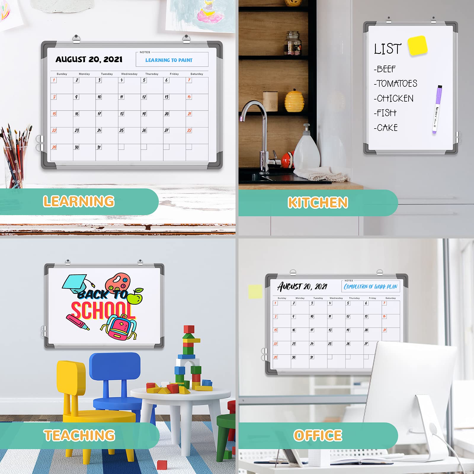 Monthly Calendar Whiteboard for Wall, 16x12 Inches Dry Erase Board, Small Magnetic White Board, Double-Sided Hanging Board for Office School Home Kitchen, Portable Board for Drawing Planning Memo