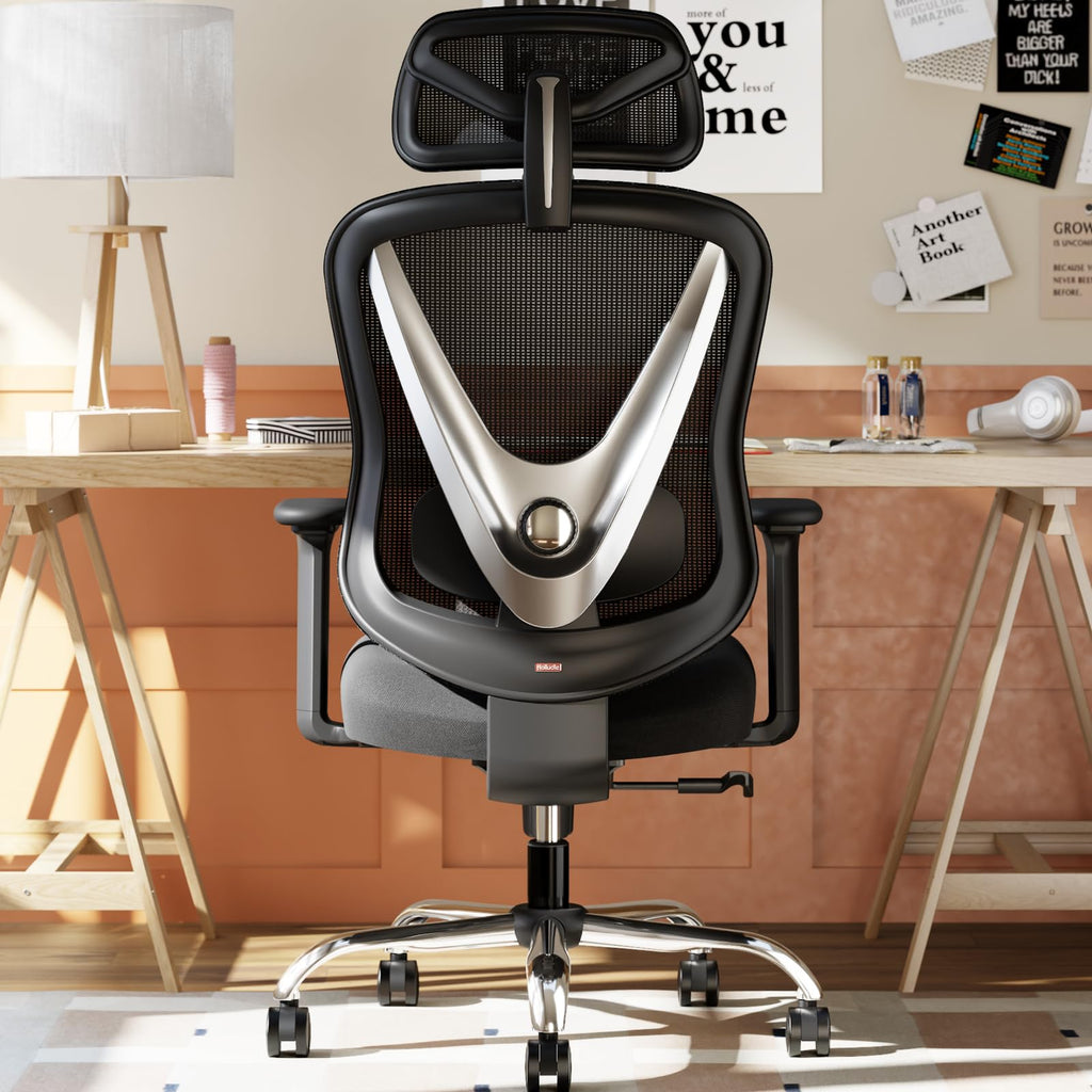 Ergonomic Mesh Office Chair - 3D Adjustable Lumbar Support & 3D Armrests, V-Shaped Back, Adjustable Desk Chair for Office & Home, Black