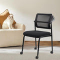 Mesh Stacking Office Desk Chairs with Wheels, Portable Stackable Bulk Waiting Room Armless Chair with Adjustable Back & Fabric Seat for Guest Lobby Side School Church Conference Break, Black