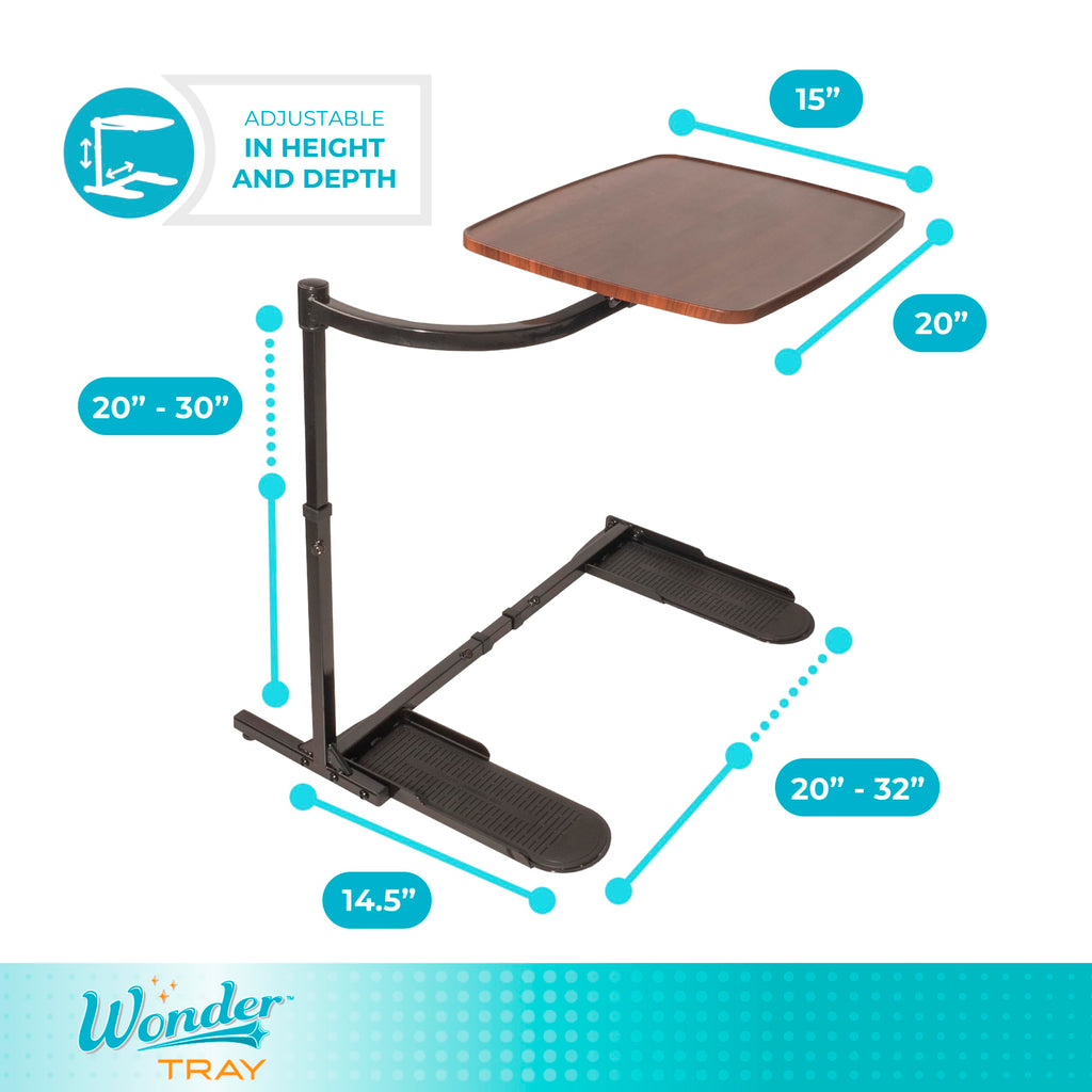 Wonder Tray, Adjustable Swivel Table, Large Laptop Stand, Couch Desk, Side Tables & Gaming Bench, TV-Trays for Eating on Couches, Chairs, Recliners, Walnut
