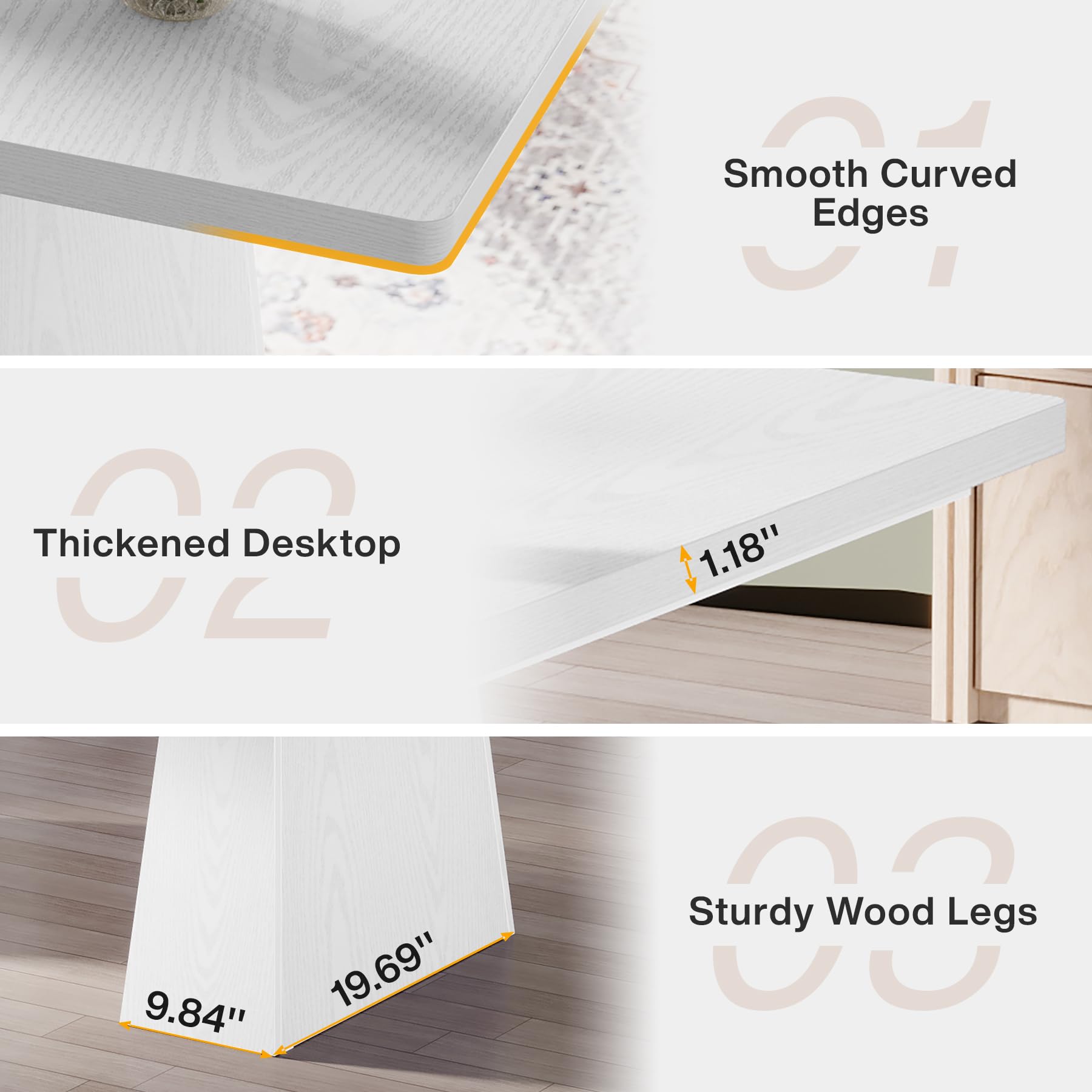 63-Inch Executive Desk, Large Office Computer Desk with Double Pedestal, Modern Simple Workstations Writing Table Conference Table Business Furniture for Home Office, White