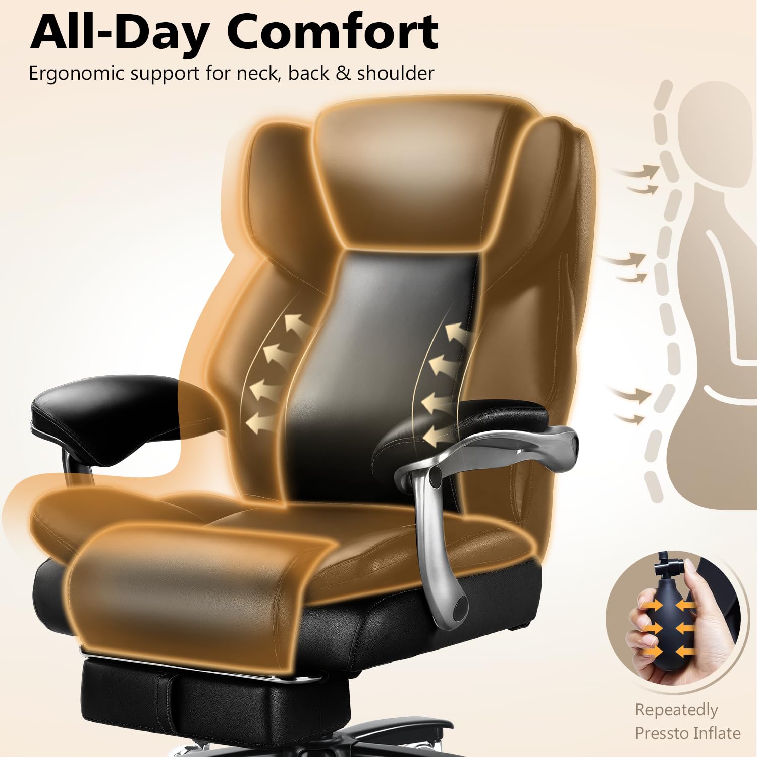 Indulgear 500lbs Heavy Duty Comfy Office Chair, Reclining Big and Tall Office Chair for Heavy People, High Back Executive Chair with Adjustable Lumbar Support,Pocket Spring Cushion