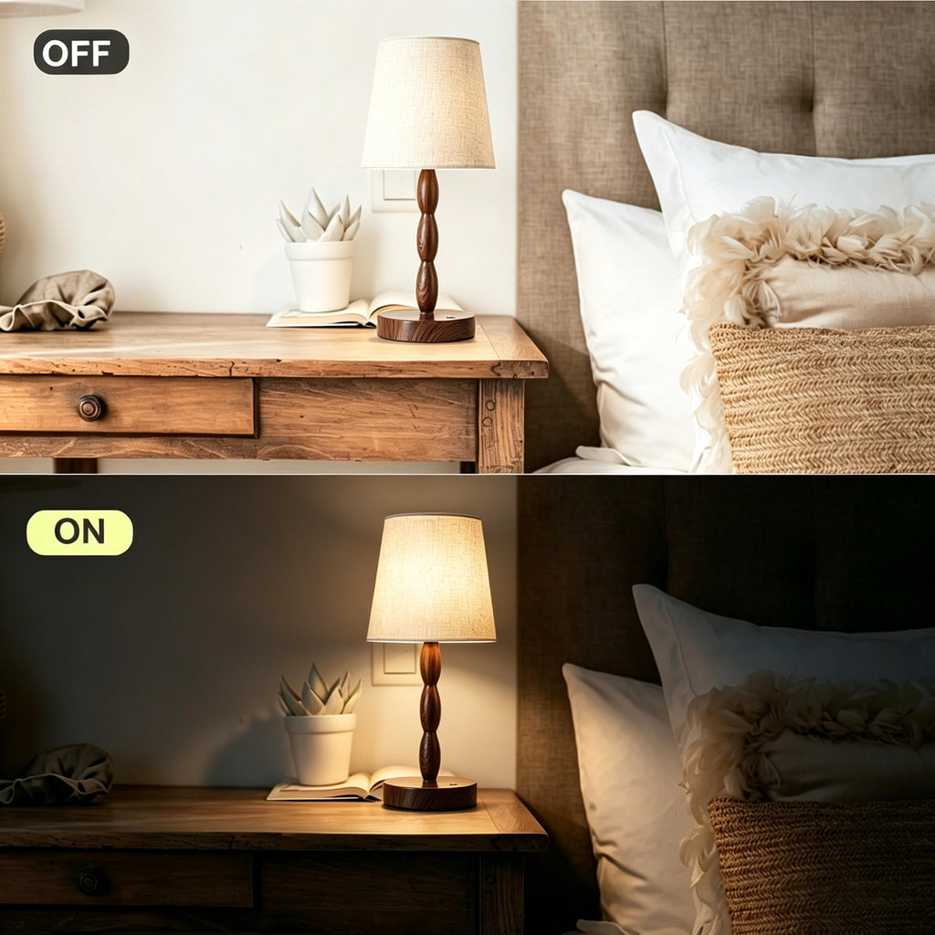 Rechargeable Cordless Table Lamp, 5000mAh Battery Powered Touch Desk Lamp, 3-Level & Stepless Dimmable Night Light, Portable Bedside Lamp for Bedroom, Outdoor, Bulb Included, Walnut Grain