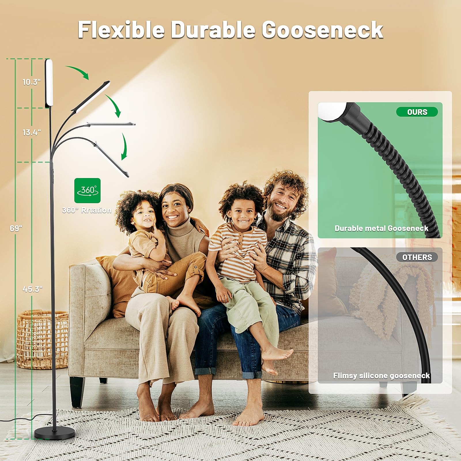 LED Floor Lamp, Super Bright Reading Lamps Floor Standing lamp with Remote & Touch Control, Stepless Dimming & 2700K-6500K Color Temperature, for Living Room Bedroom Office, Black