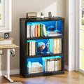 Modular LED Bookshelf with 3 Tiers, Motion Sensor and USB Charging - Black