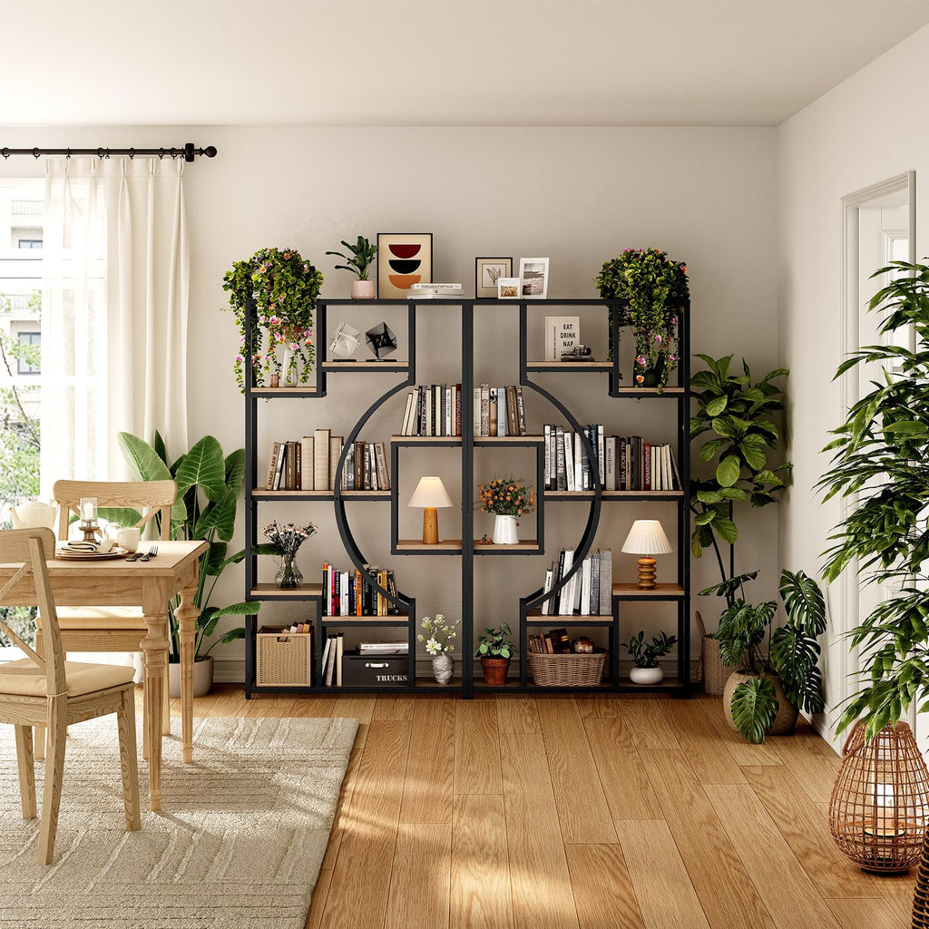 5-Tier Bookshelf with Storage, 70.9 Inch Tall Large Display Bookcase - Modern Metal Standing Shelves for Living Room, Office and Bedroom, Set of 2, Greige