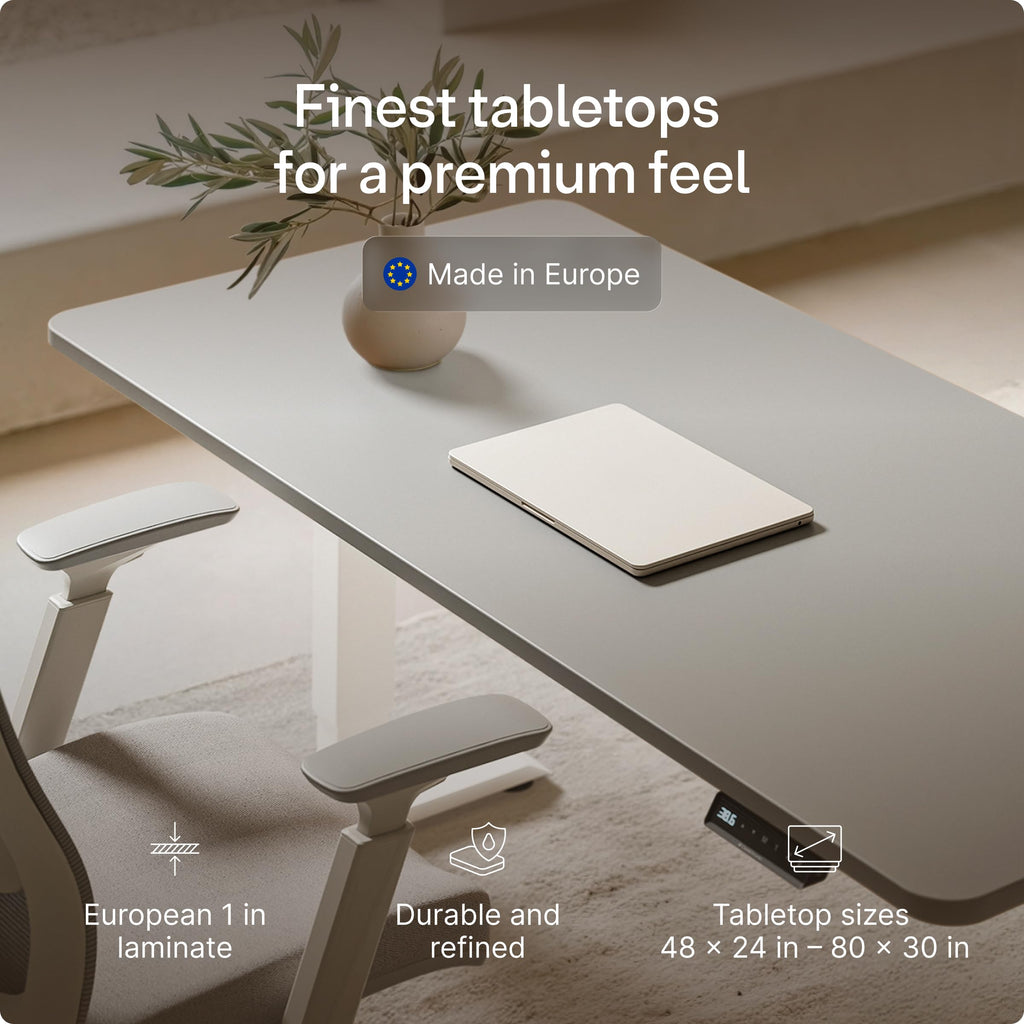 Standing Desk 48x24 — Made in Europe, Ergonomic Sit Stand Home Office Desk, Electric Height Adjustable, Dual Motor, USB & USB-C Charging, Wobble-Free, Touchscreen, 3 Memory Presets