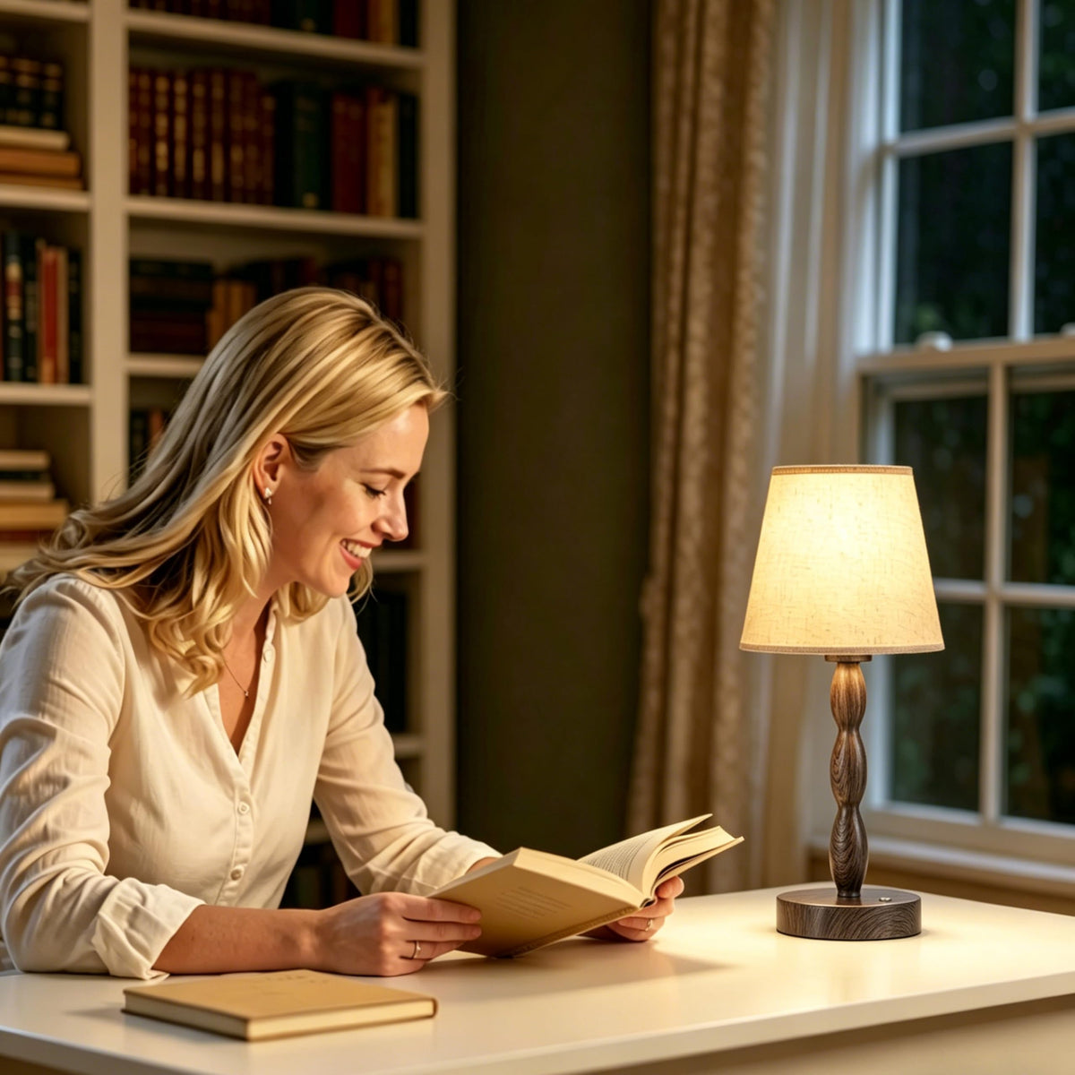 Rechargeable Cordless Table Lamp, 5000mAh Battery Powered Touch Desk Lamp, 3-Level & Stepless Dimmable Night Light, Portable Bedside Lamp for Bedroom, Outdoor, Bulb Included, Walnut Grain