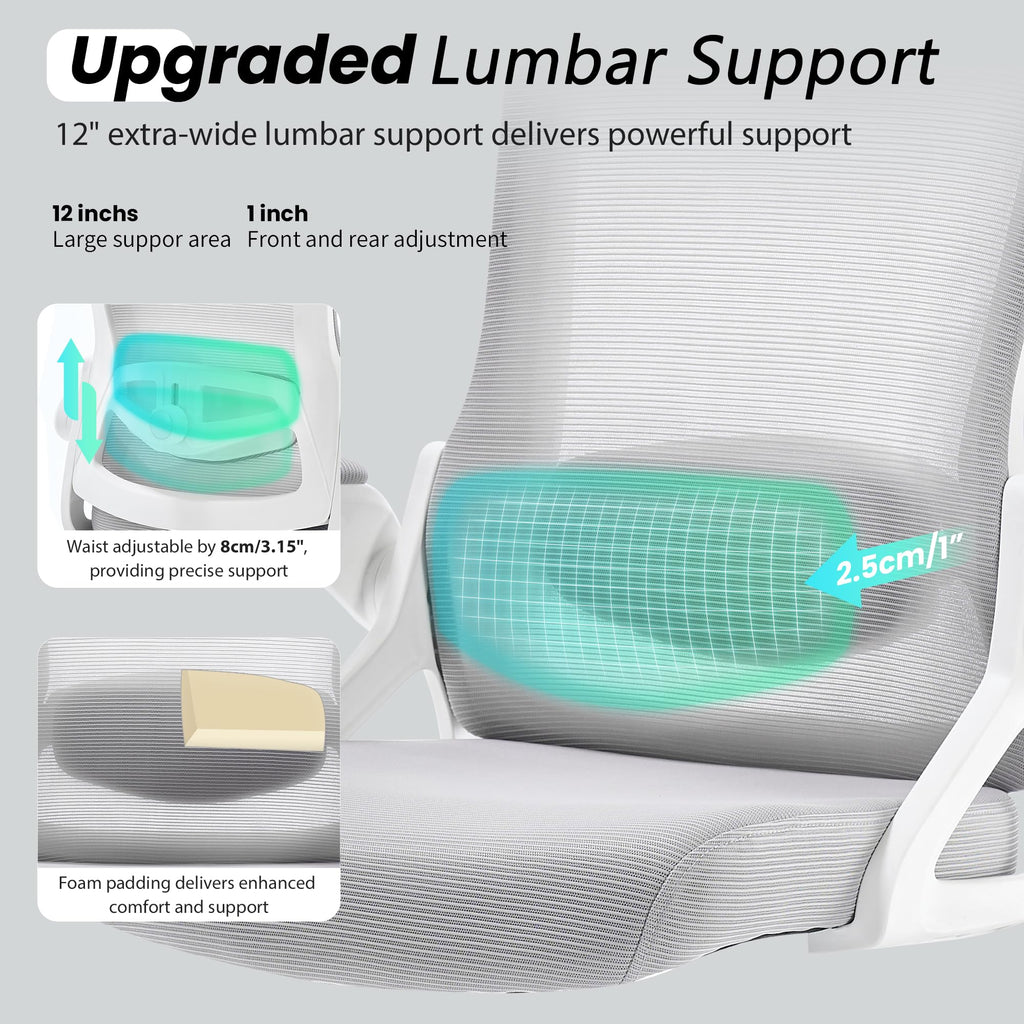 Ergonomic Office Chair, 400 LBS Desk Chair with Adjustable Lumbar Support, High Back Breathable Mesh Computer Chair Rolling Work Swivel Task Chairs, Comfy Home Office Desk Chair (Gray)