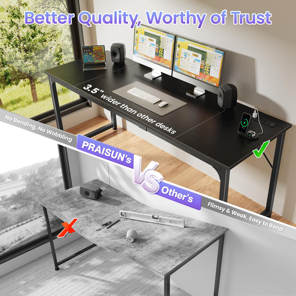 70 X 24 Inch Office Computer Desk with Power Outlets and USB-C Port, Larger and Longer Gaming Desk, for Home Office, Study, Writing Work from Home Table, Metal Frame, Black