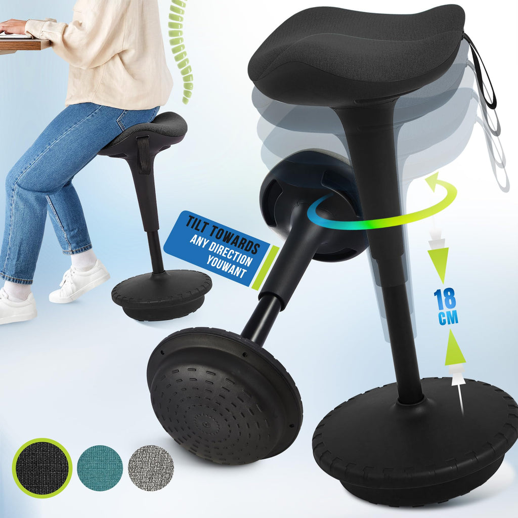 Standing Desk Stool, Standing Office Stool, Ergonomic Sit Stand Stools, Adjusting Height and swivels 360° Working seat for Bedroom, Kitchen, Living Room (Black)