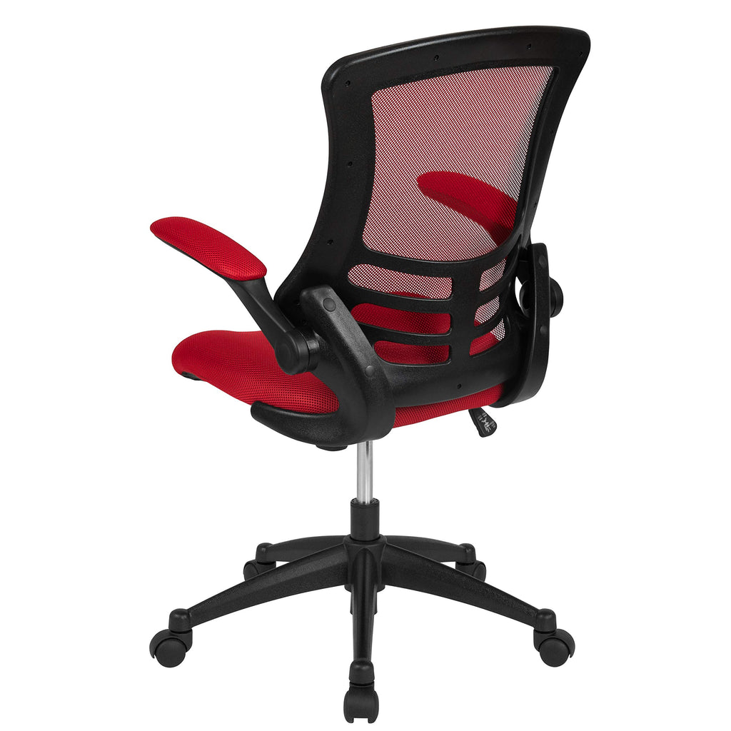 Mid-Back Red Mesh Swivel Ergonomic Task Office Chair with Flip-Up Arms