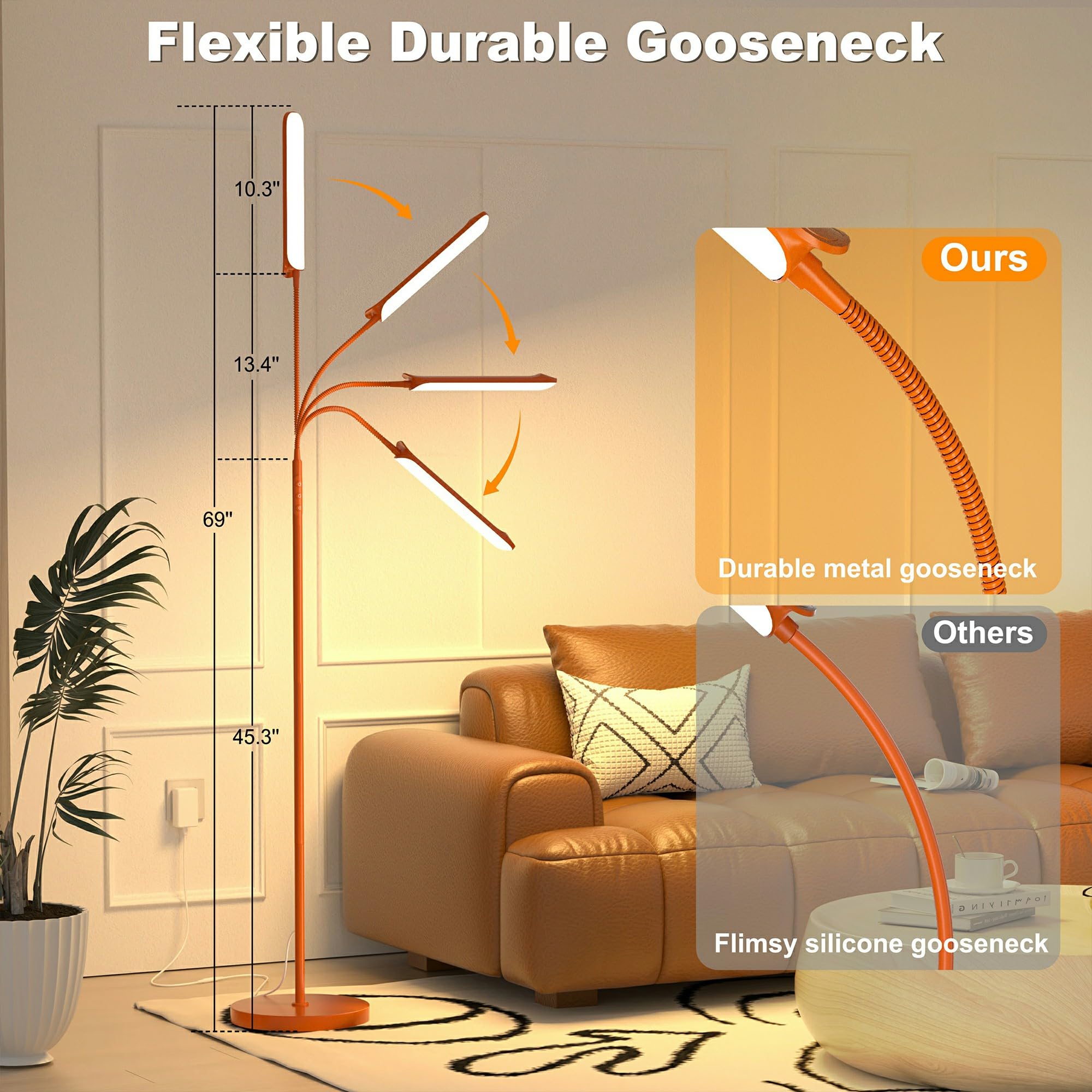 LED Floor Lamp, Super Bright Reading Lamps Floor Standing lamp with Remote & Touch Control, Orange