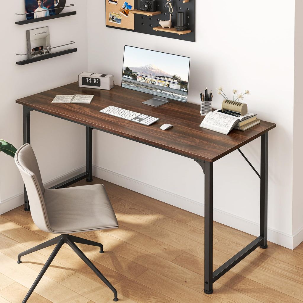 Computer Desk, 48 Inch Office Desk, Gaming Desk with Storage, Writing Desk Work Desk for Home Office, Study, Modern Simple Desk, Large Legroom, Metal Frame, Walnut