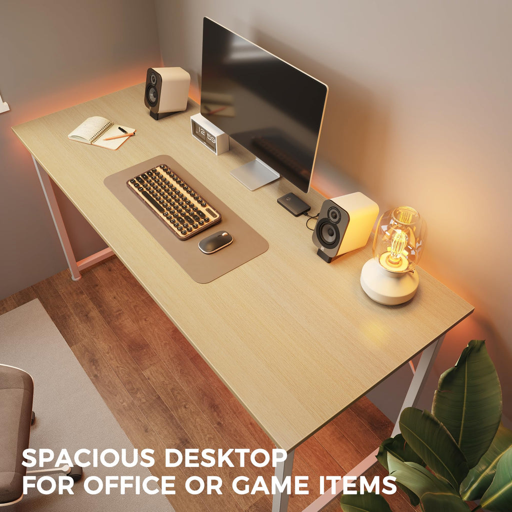 Computer Desk, 48 Inch Office Desk, Gaming Desk with Storage, Writing Desk Work Desk for Home Office, Study, Modern Simple Desk, Large Legroom, Metal Frame, Maple