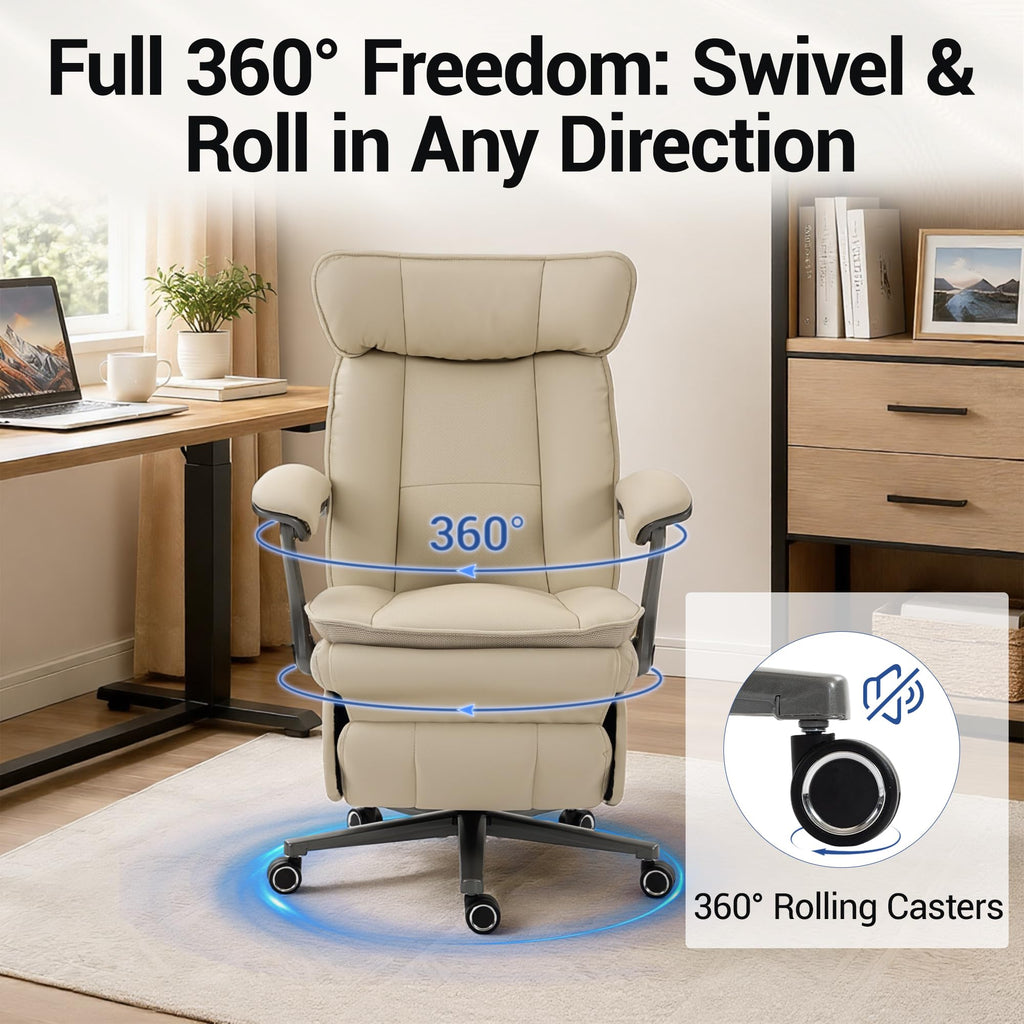Electric Office Chair with USB Charging, 420lbs PU Leather Power Recliner with Footrest, Ergonomic High Back Executive Chair for Home Office & Gaming, Beige