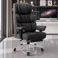 Office Desk Chair, Big and Tall Leather Gaming Chair with Footrest, Wide Ergonomic Comfy Executive High-Back Reclining Computer Chairs, Swivel Rolling Wheels and Padded Lumbar Support, Black Updated