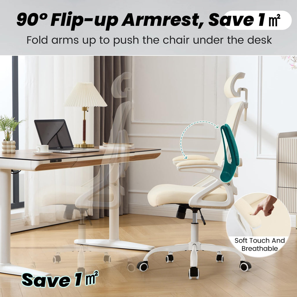 Ergonomic Office Chair, 400 LBS Computer Chairs with Adjustable Lumbar Support, Breathable Mesh Desk Chair Ergonomic with Thickened Cushion, Comfy Home Office Desk Chair (Buff Beige)