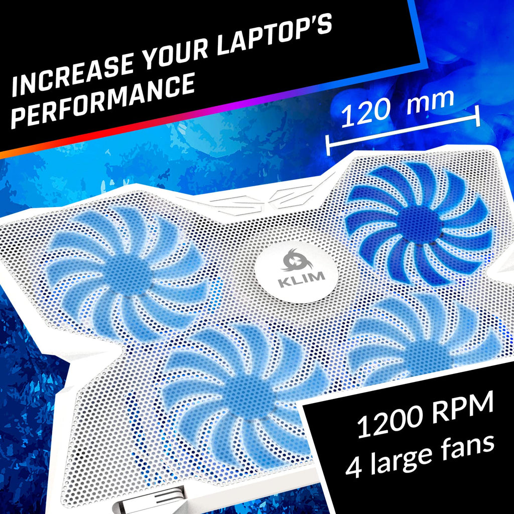 Laptop Cooling Pad - More Than 500 000 Units Sold - New - The Most Powerful Rapid Action Cooling Fan - Laptop Stand with 4 Cooling Fans at 1200 RPM - USB Fan - PS5 PS4 - Full White